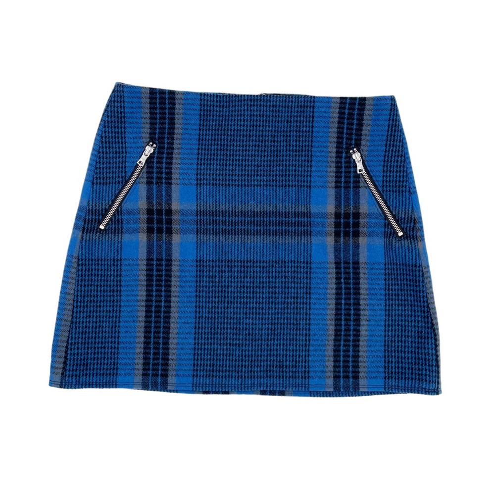 GAP Women's Blue Black Plaid Mini Skirt Wool Blend Zipper Pockets Y2K Size 4